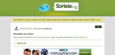 Resultado do sorteio via Twitter